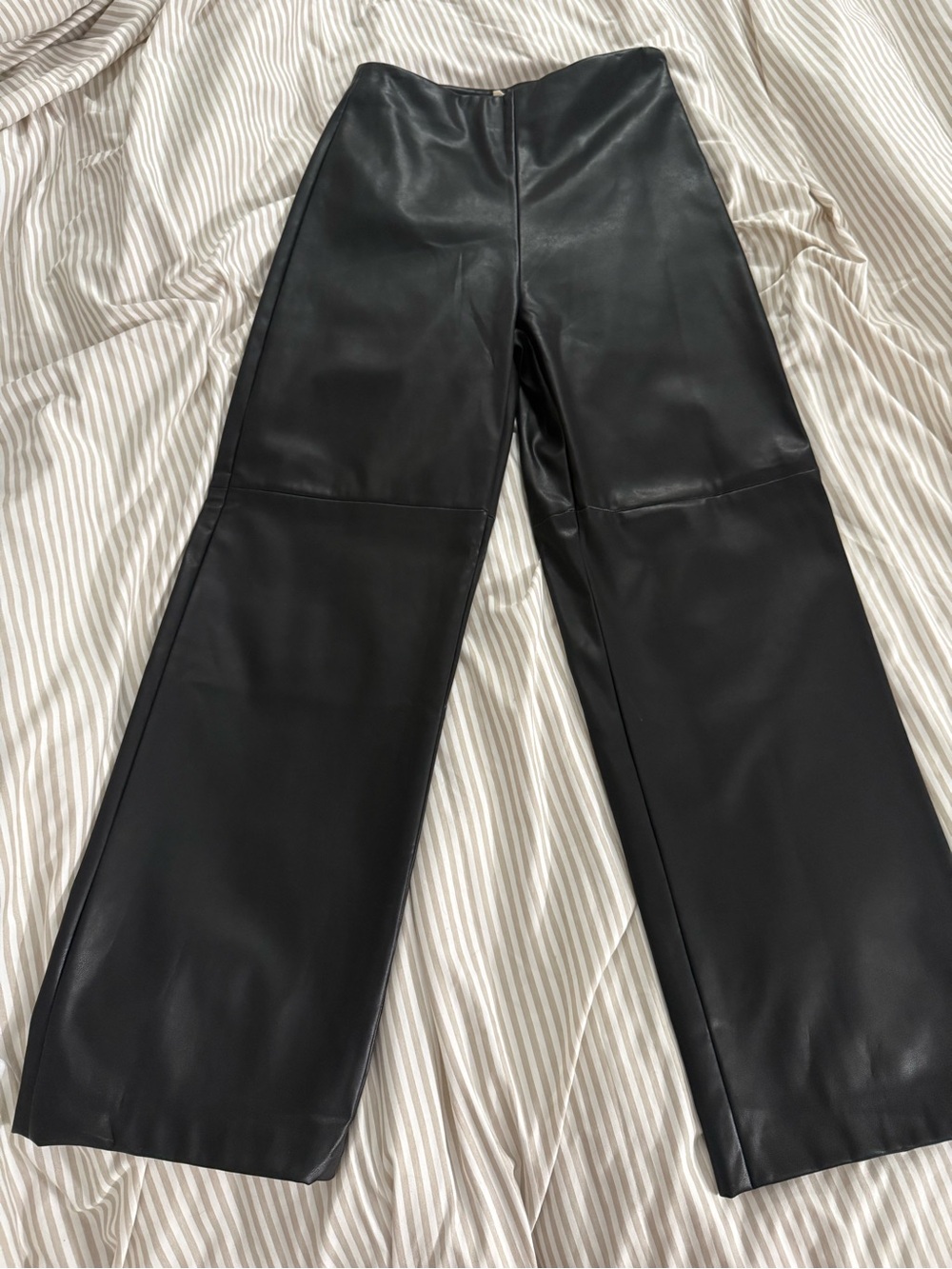 Wide-Leg Black Faux Leather Pants